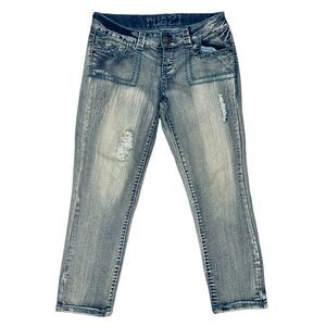 Rue 21 Mid Rise Crop Jeans Womens 9/10 Medium Wash Blue Retro Y2k Grunge Denim